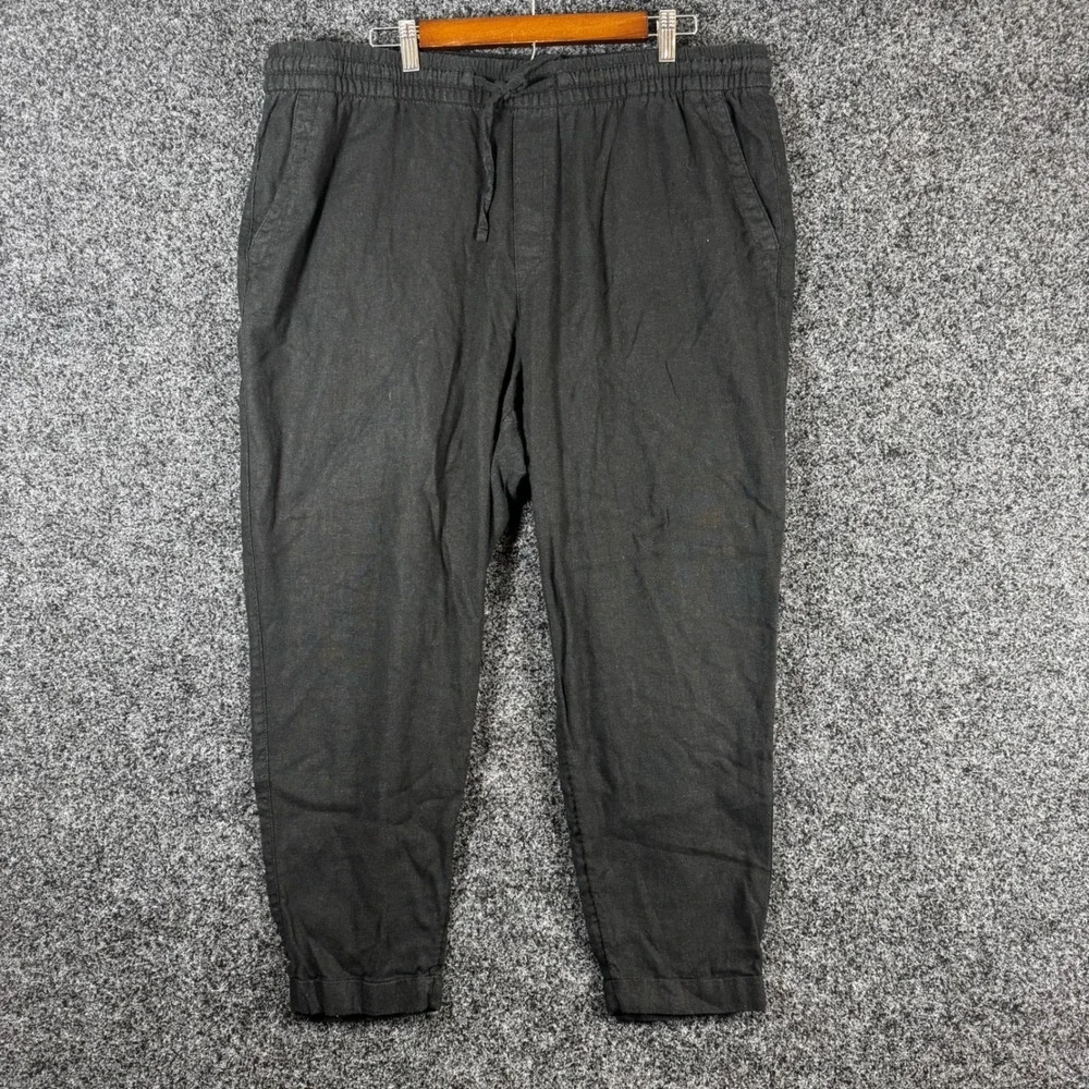 Old Navy Mens XL Black Linen Blend Drawstring Elastic Waist Jogger Pants Casual